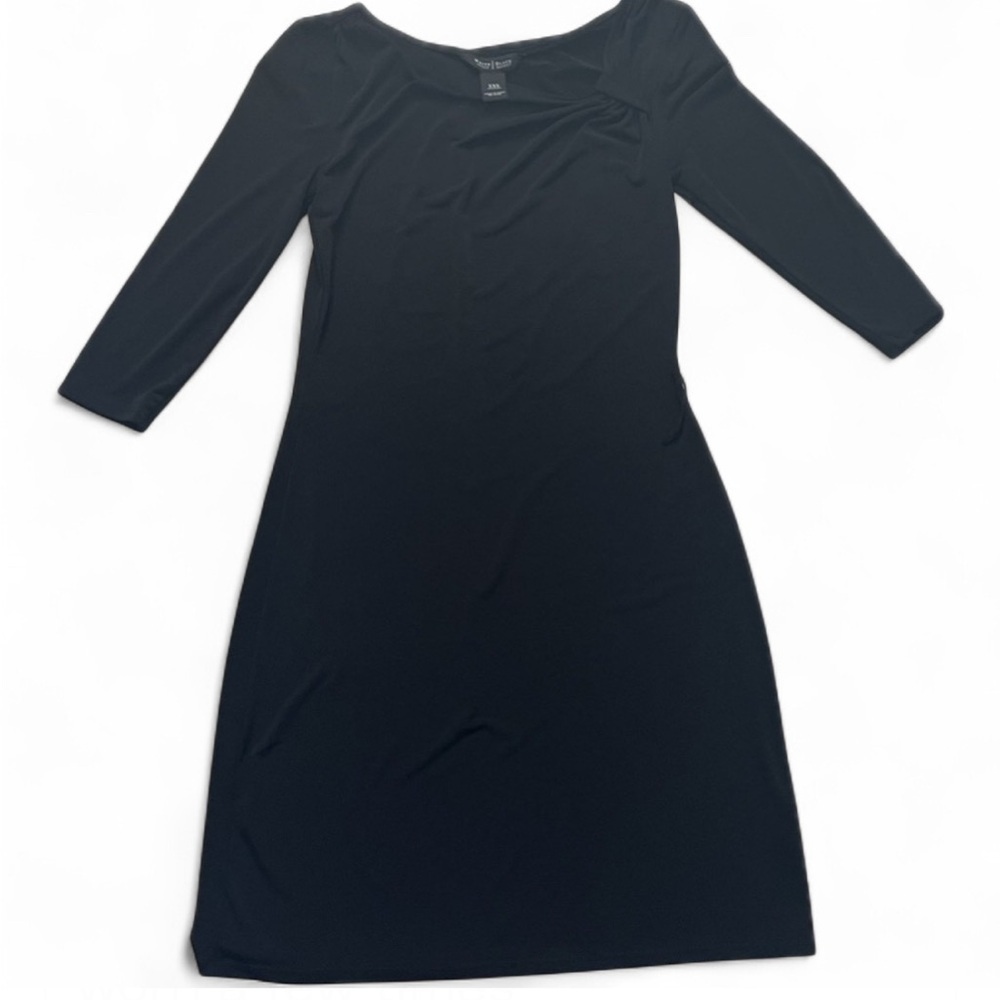 White House Black Market dress, size XXS. Black with gold chain. 3/4 sleeves. - Picture 5 of 7